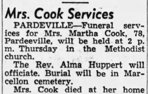 Obituary for Martha Cook (Aged 78)